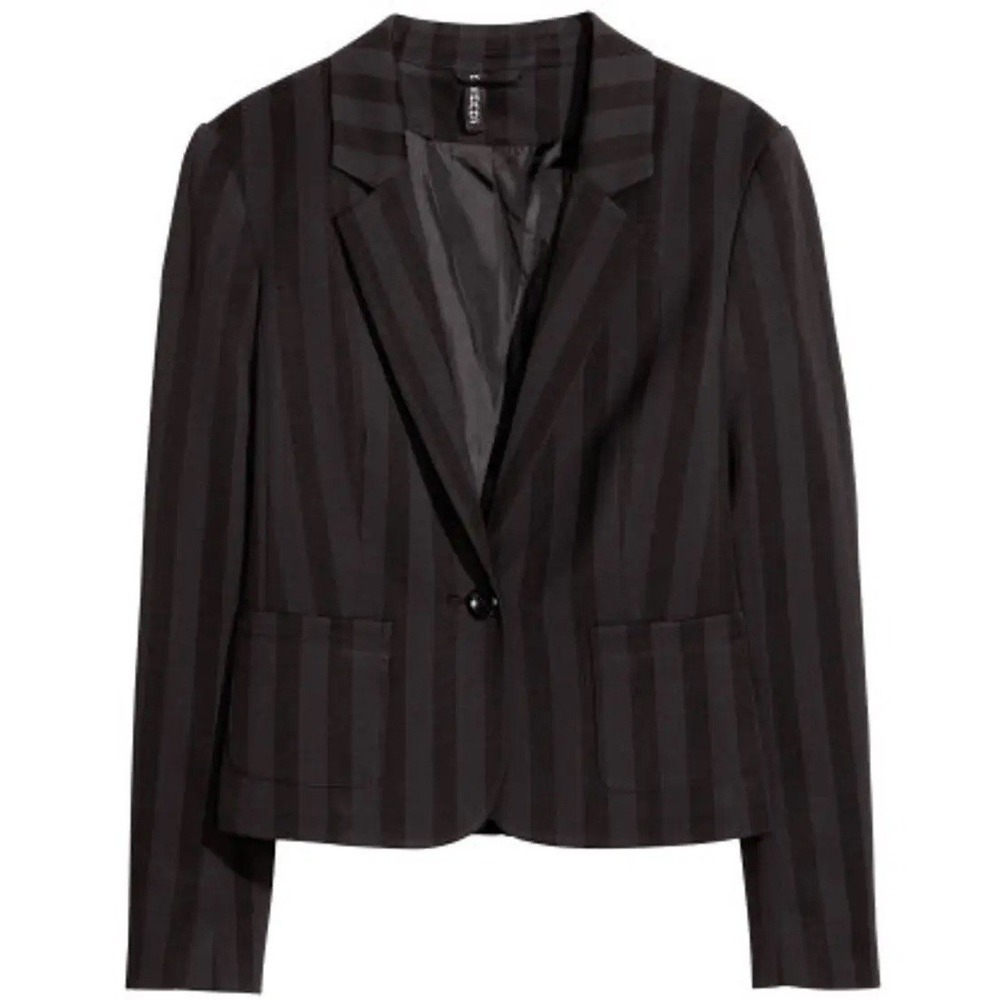 H&M Wednesday Striped Blazer Sz S Brown Dark Academia Goth Dark Academia Cropped